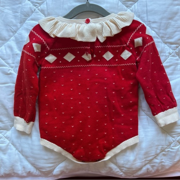 Baby Girls Fair Isle Sweater Romper Ruffled - Cat & Jack Red One Piece Bodysuit - Picture 2 of 3
